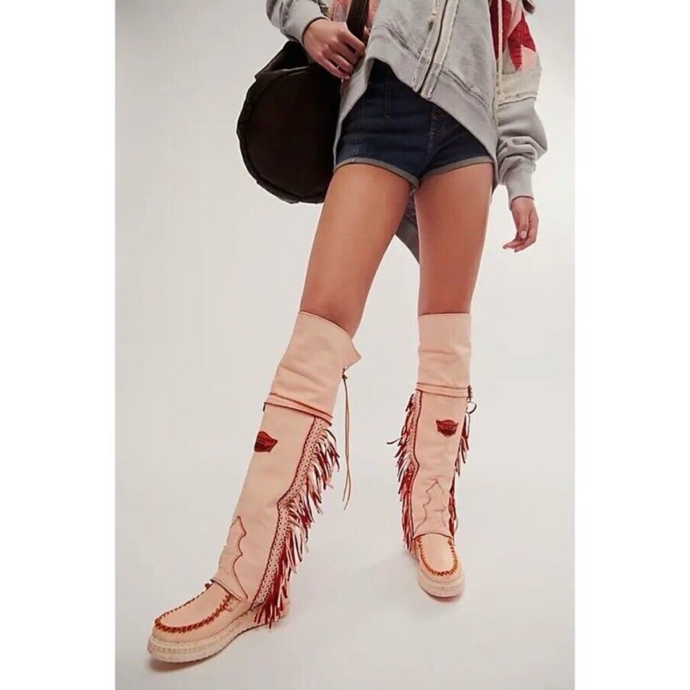 El Vaquero Drifter Hand Dyed Orange Tall Moccasin Free People Boots Size 37
